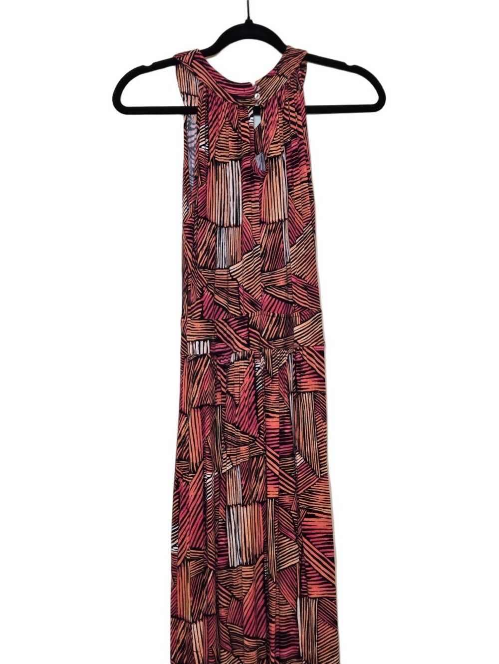 Calvin Klein Sleeveless Geometric Print Maxi Dress in Rust & Black - Picture 2 of 6